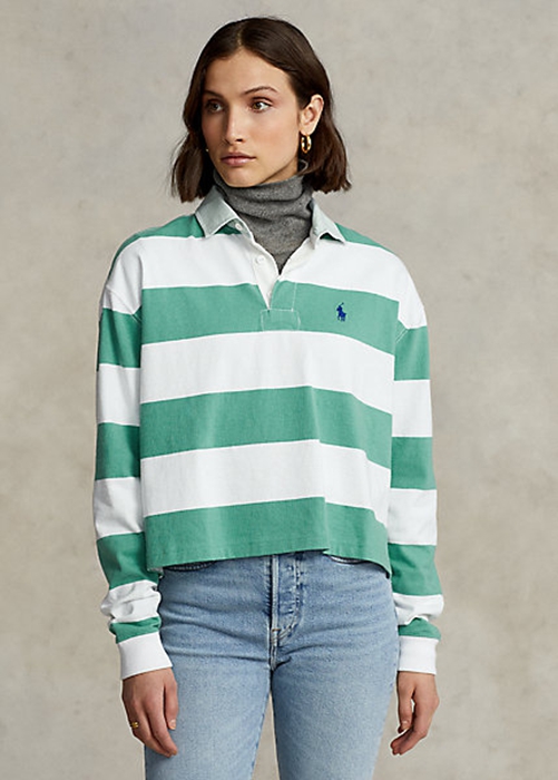 Ralph Lauren Randig Cropped Jersey Rugby Skjorta Dam Gröna | 157024-BEF