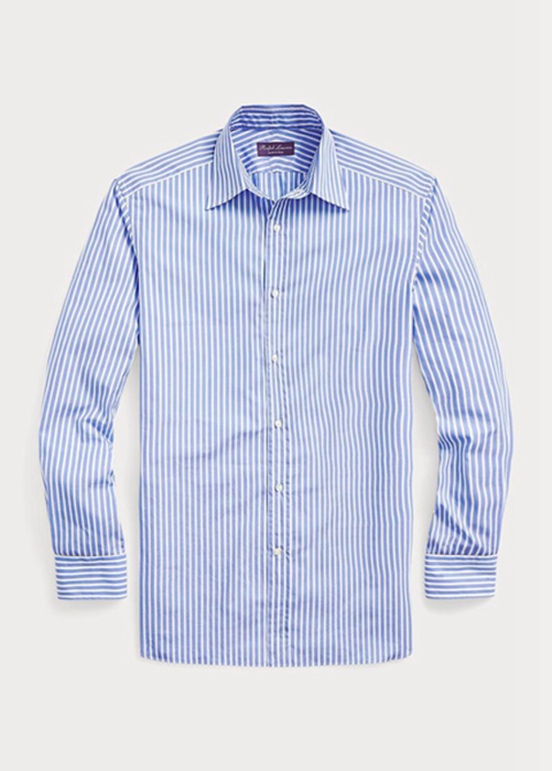 Ralph Lauren Randig Poplin Formal Skjorta Herr Blå | 940316-WTB