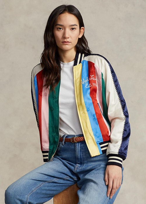 Ralph Lauren Randig Sateen Bomber Jacka Dam Olika Färger | 712609-VCU