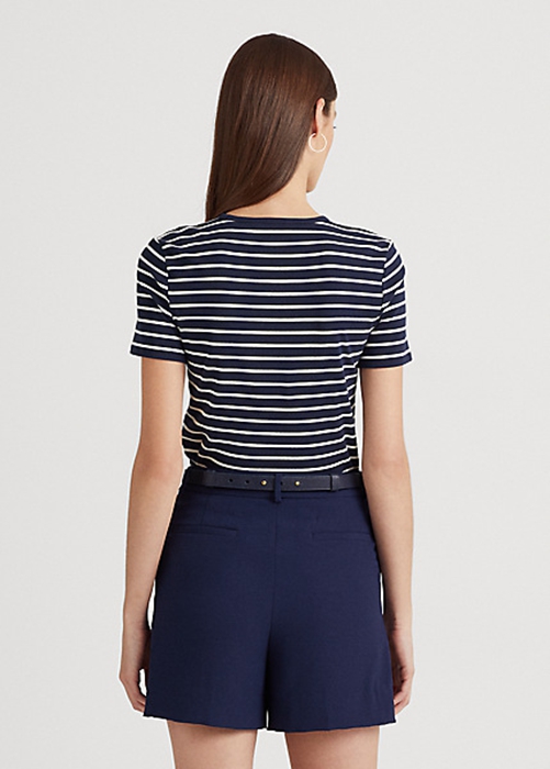 Ralph Lauren Randig Stretch Bomull T-shirt Dam Marinblå | 546720-NEY