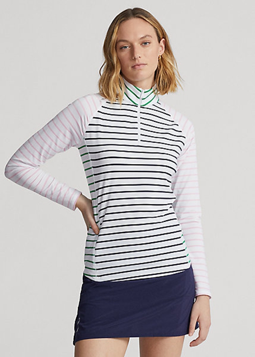 Ralph Lauren Randig Stretch Jersey Tröjor Dam Vita Marinblå Rosa | 037425-RVN