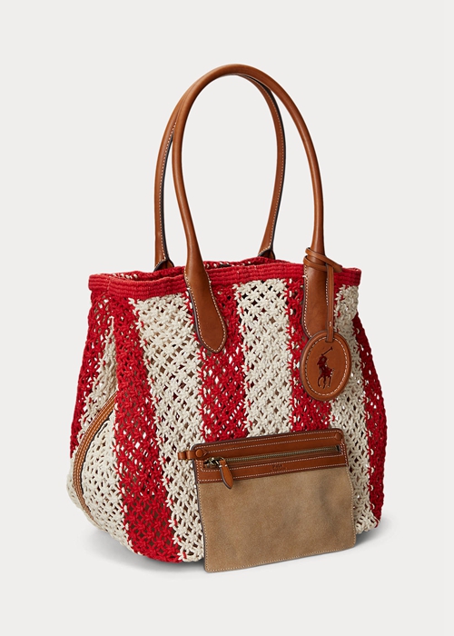 Ralph Lauren Randig Woven Large Bellport Toteväska Dam Ruby/Natural | 742310-MVP