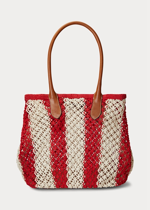 Ralph Lauren Randig Woven Large Bellport Toteväska Dam Ruby/Natural | 742310-MVP