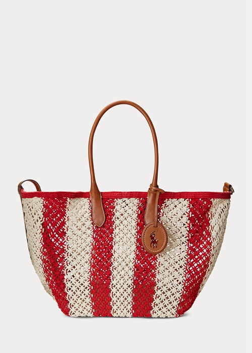 Ralph Lauren Randig Woven Large Bellport Toteväska Dam Ruby/Natural | 742310-MVP