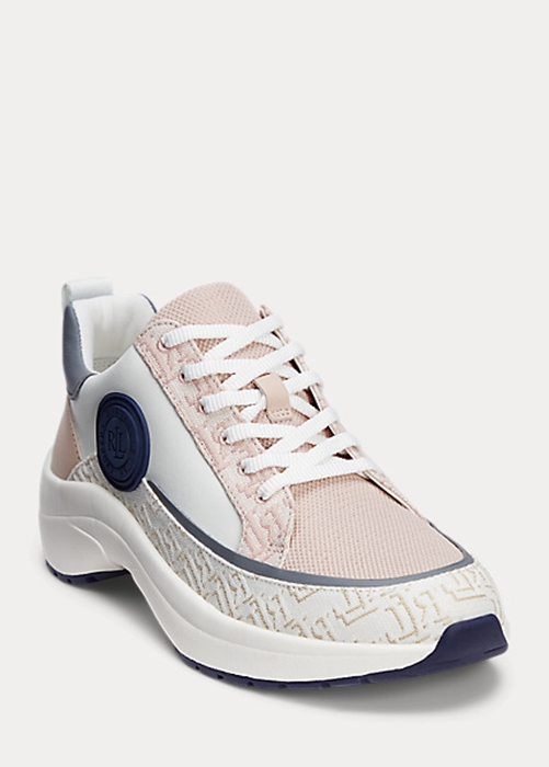 Ralph Lauren Reaghan Logo Jacquard & Läder Sneakers Dam Rosa | 649302-YXM