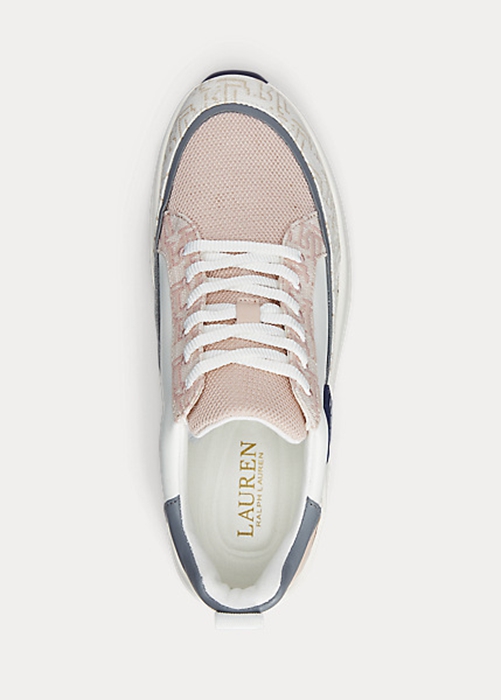 Ralph Lauren Reaghan Logo Jacquard & Läder Sneakers Dam Rosa | 649302-YXM