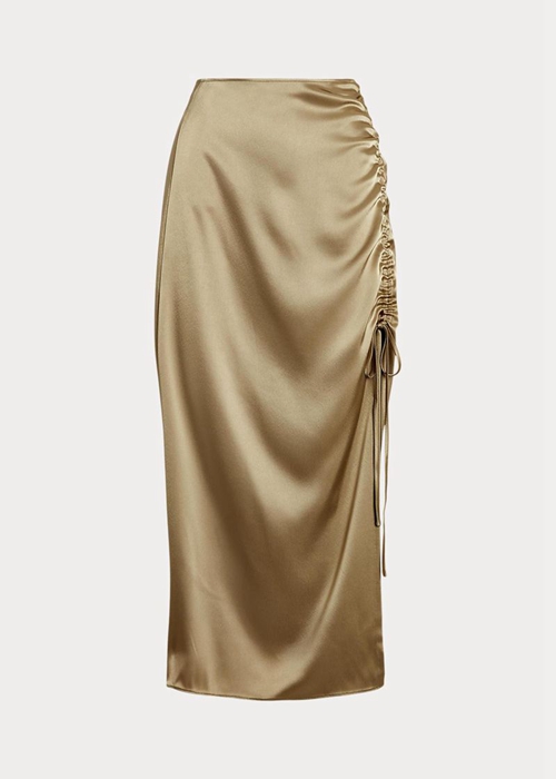 Ralph Lauren Ruched Tie-detail Satin Kjolar Dam Olivgröna | 678420-KUP