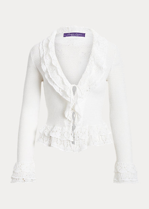 Ralph Lauren Ruffle-Trim Cardigan Tröjor Dam Vita | 692741-TVG