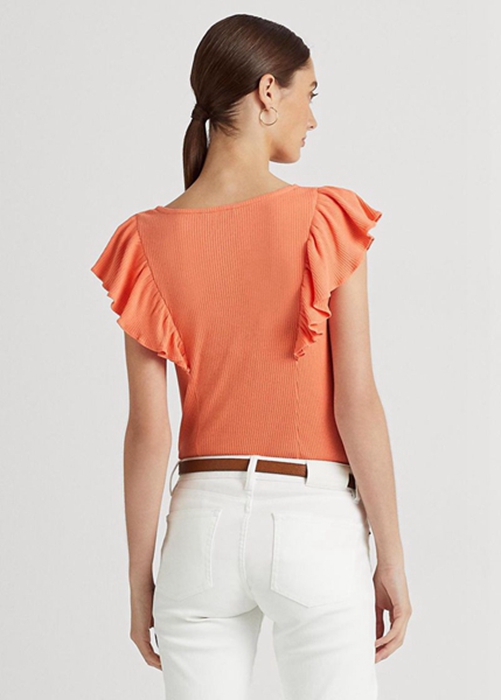 Ralph Lauren Ruffle-trim Rib-knit T-shirt Dam Orange | 198524-WOE