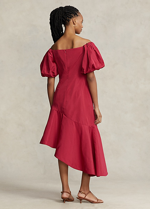 Ralph Lauren Ruffled Asymmetrical Taffeta Gown Klänning Dam Röda | 125079-OCB