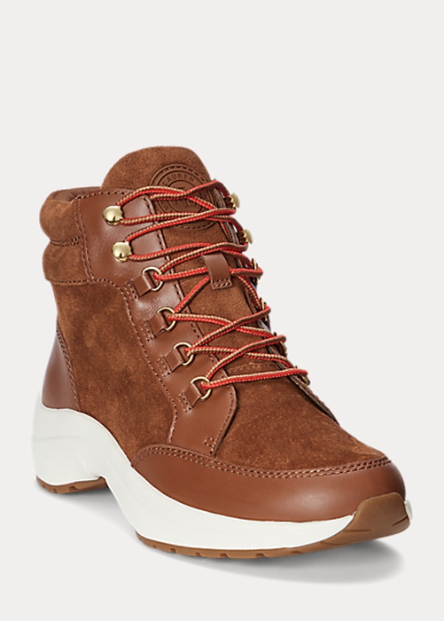 Ralph Lauren Rylee Mocka & Läder High-Top Sneakers Dam Bruna | 752403-QPM