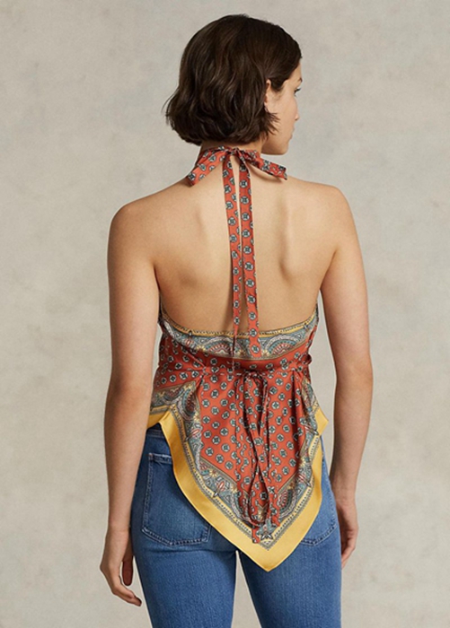 Ralph Lauren Scarf-motif Mulberry Silk Halter Blast Dam Bruna | 063481-YWN