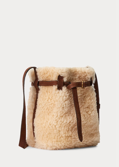 Ralph Lauren Shearling Mini Bellport Bucket Bag Dam Honey/Cream | 856320-VWR