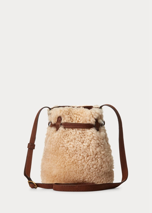 Ralph Lauren Shearling Mini Bellport Bucket Bag Dam Honey/Cream | 856320-VWR