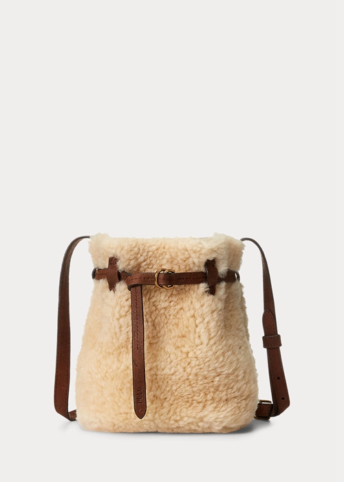 Ralph Lauren Shearling Mini Bellport Bucket Bag Dam Honey/Cream | 856320-VWR