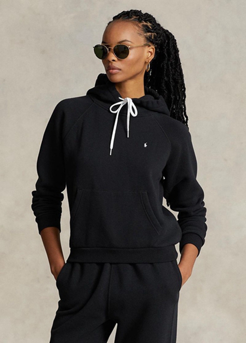 Ralph Lauren Shrunken Fit Fleece Hoodie Dam Svarta | 948275-DVA