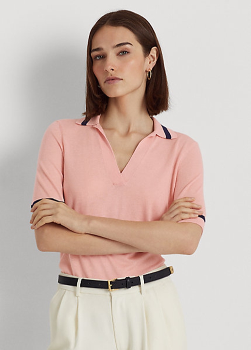 Ralph Lauren Silk-Blend Korta-Sleeve Tröjor Dam Rosa | 295164-IQR