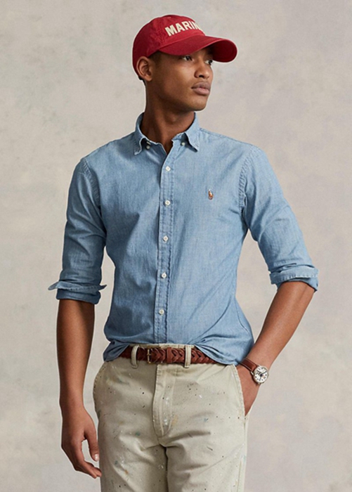 Ralph Lauren Slim Fit Chambray Skjorta Herr Blå | 320541-EJG