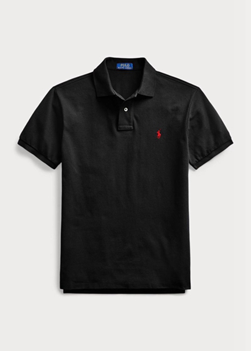 Ralph Lauren Slim Fit Mesh Piketröja Herr Svarta | 329650-UJH