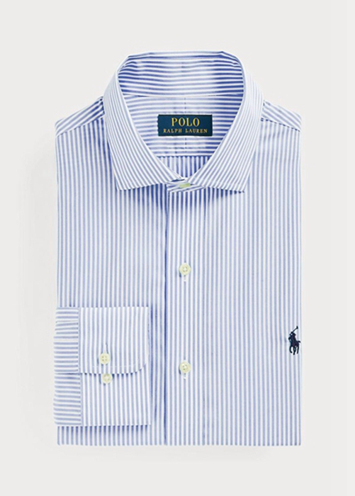 Ralph Lauren Slim Fit Randig Poplin Formal Skjorta Herr Blå | 971235-EHD