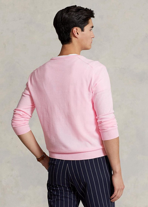 Ralph Lauren Slim Fit Textured Bomull Jumper Tröjor Herr Rosa | 476318-CYK