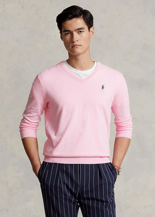 Ralph Lauren Slim Fit Textured Bomull Jumper Tröjor Herr Rosa | 476318-CYK