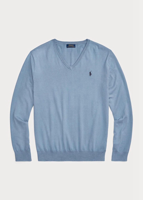 Ralph Lauren Slim Fit Textured Bomull Jumper Tröjor Herr Blå | 918754-XCQ