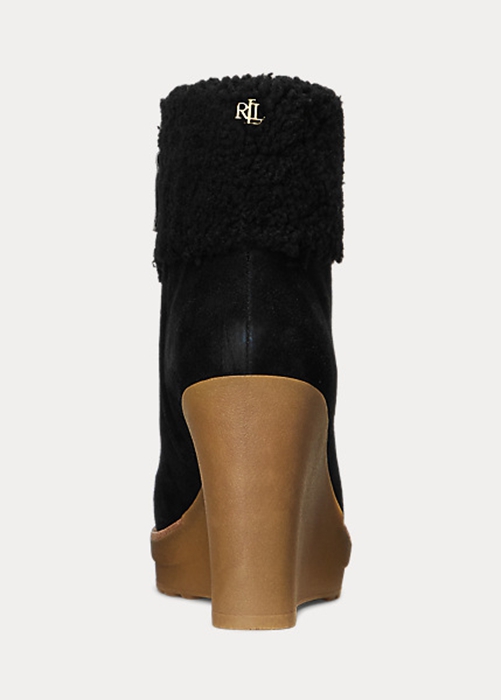 Ralph Lauren Steph Shearling-Trim Suedeie Stövlar Dam Svarta | 876145-VXF