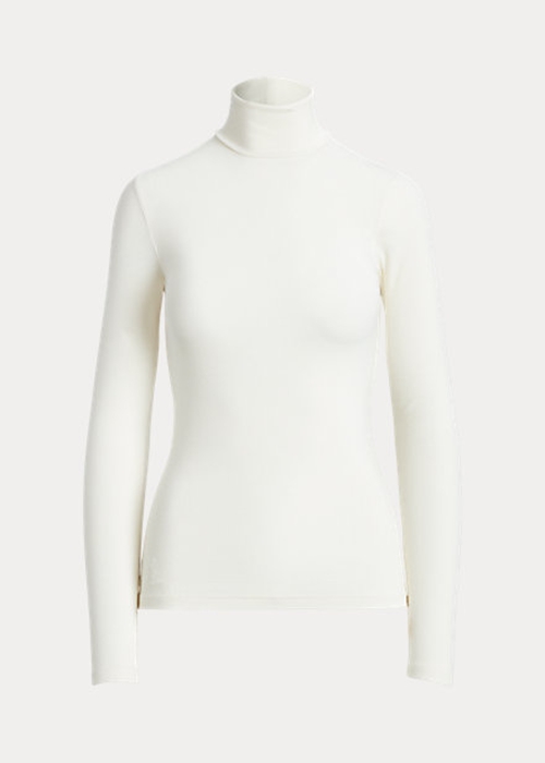 Ralph Lauren Stretch Räfflad Turtleneck T-shirt Dam Grädde | 609481-KOB