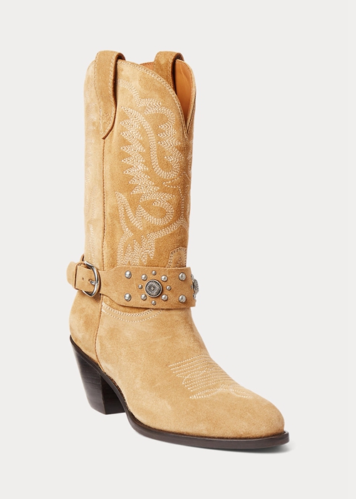 Ralph Lauren Studded Calf-Mocka Western Stövlar Dam Khaki | 483192-VHN