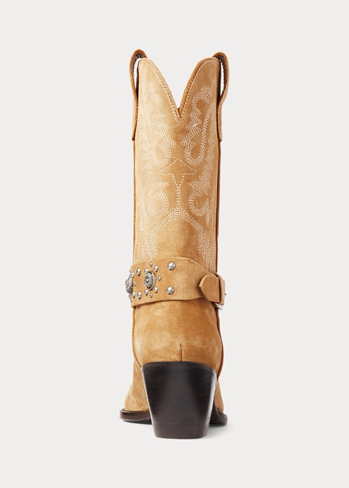 Ralph Lauren Studded Calf-Mocka Western Stövlar Dam Khaki | 483192-VHN