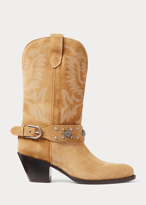 Ralph Lauren Studded Calf-Mocka Western Stövlar Dam Khaki | 483192-VHN