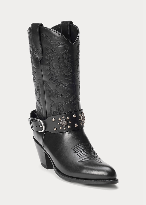 Ralph Lauren Studded Calfskin Western Stövlar Dam Svarta | 057143-ROJ