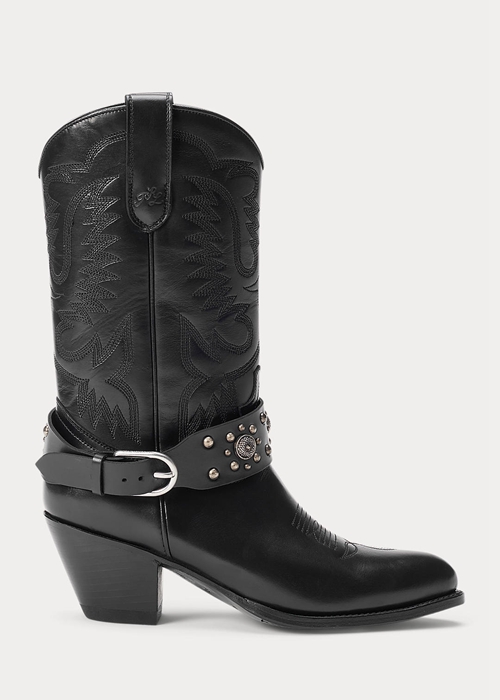 Ralph Lauren Studded Calfskin Western Stövlar Dam Svarta | 057143-ROJ