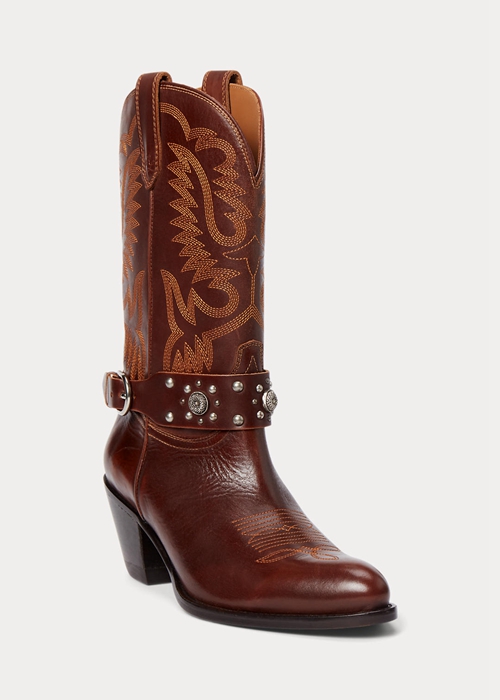 Ralph Lauren Studded Calfskin Western Stövlar Dam Bruna | 214730-VSZ