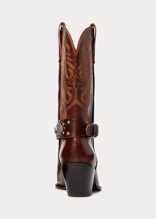 Ralph Lauren Studded Calfskin Western Stövlar Dam Bruna | 214730-VSZ