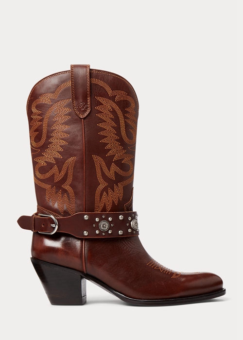 Ralph Lauren Studded Calfskin Western Stövlar Dam Bruna | 214730-VSZ