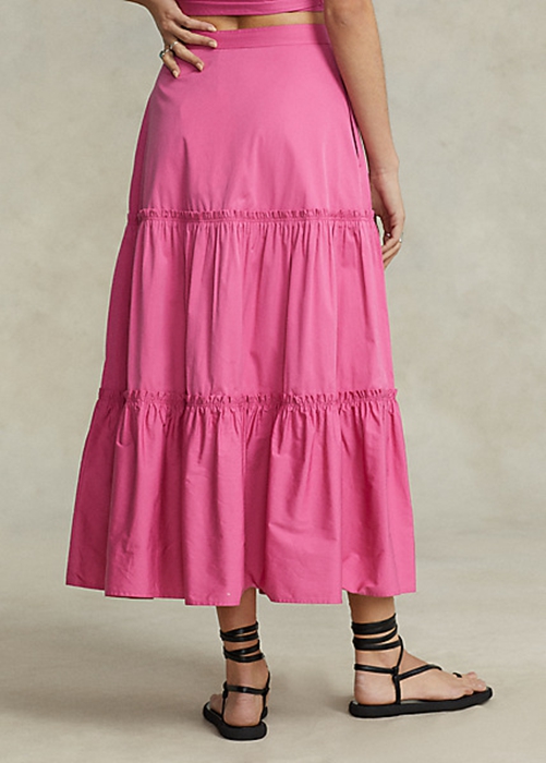 Ralph Lauren Tiered A-Line Bomull Kjolar Dam Fuchsia | 240891-PCO