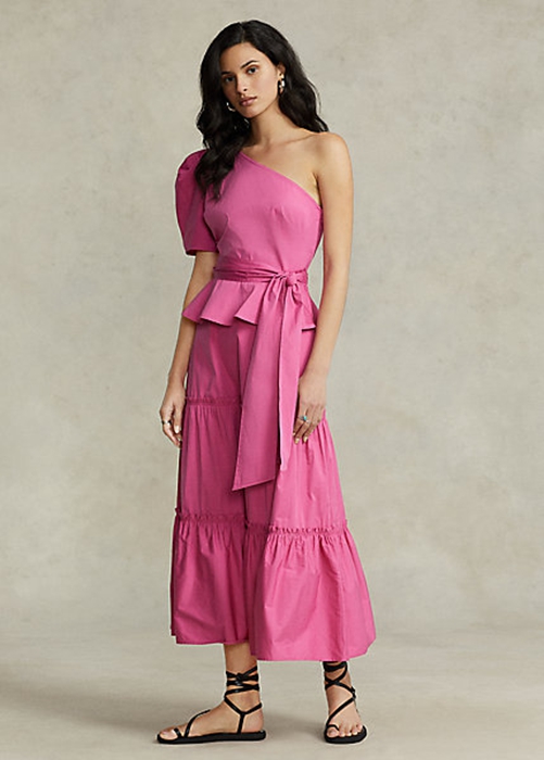 Ralph Lauren Tiered A-Line Bomull Kjolar Dam Fuchsia | 240891-PCO