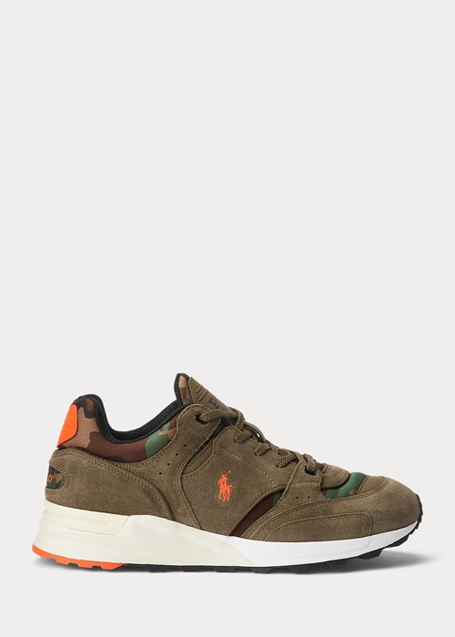 Ralph Lauren Trackster 200 Mocka & Camo Twill Sneakers Herr Gröna | 180739-MPB