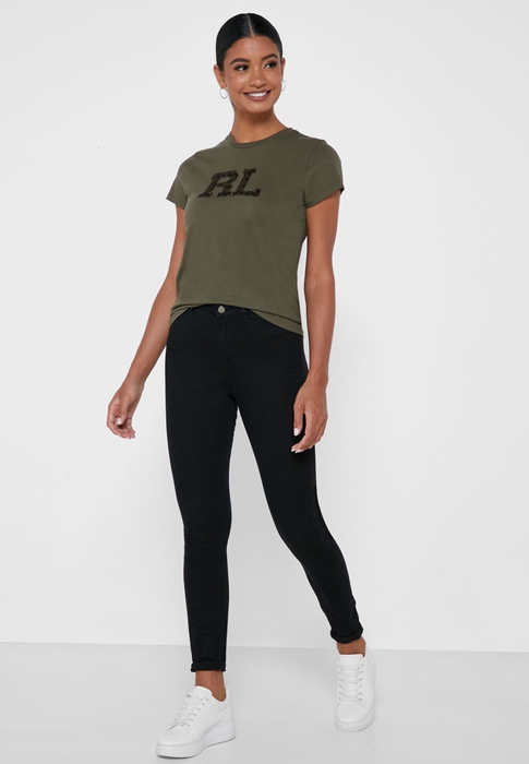 Ralph Lauren Tryck Crew Neck T-shirt Dam Gröna | 106528-KQL