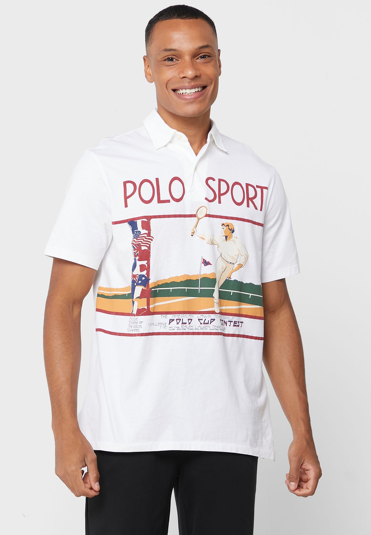 Ralph Lauren Tryck Piketröja Herr Vita | 049152-TOV