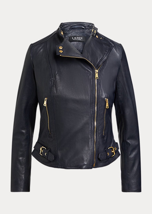 Ralph Lauren Tumbled Läder Moto Jacka Dam Marinblå | 530927-QOJ