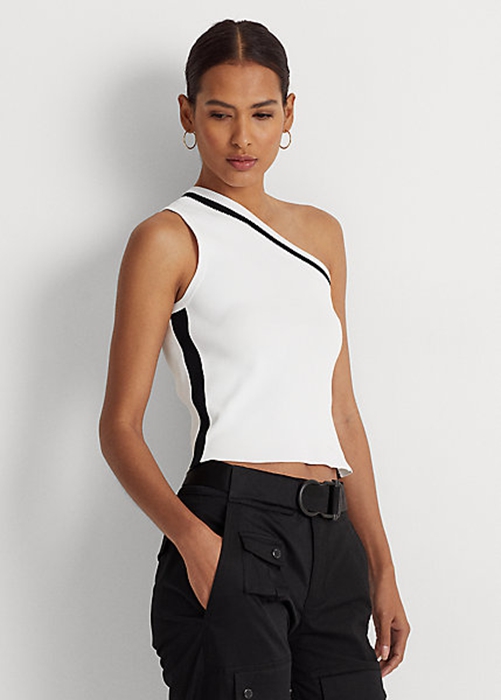 Ralph Lauren Two-Tone One-Shoulder Cropped Tröjor Dam Vita | 356491-KSU