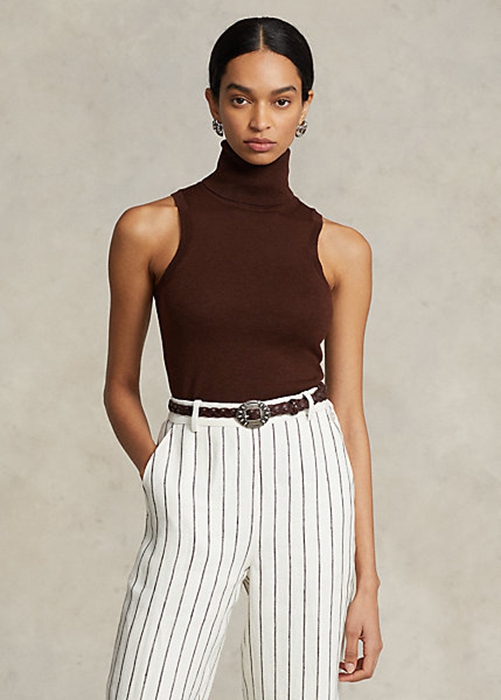 Ralph Lauren Ull Ärmlös Turtleneck Tröjor Dam Bruna | 073816-OVX