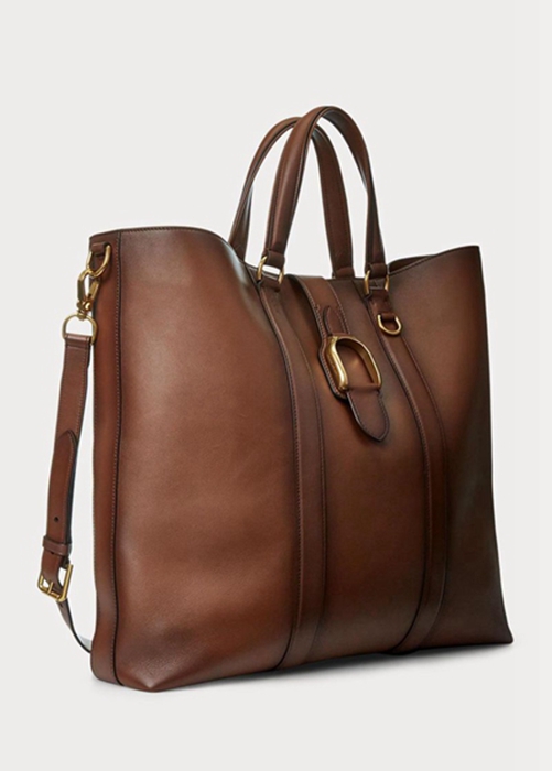 Ralph Lauren Welington Burnished Calfskin Toteväska Herr Bruna | 485109-OFX