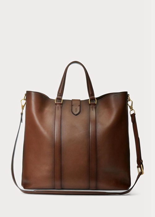 Ralph Lauren Welington Burnished Calfskin Toteväska Herr Bruna | 485109-OFX