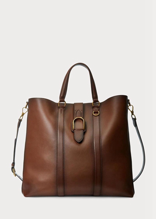 Ralph Lauren Welington Burnished Calfskin Toteväska Herr Bruna | 485109-OFX