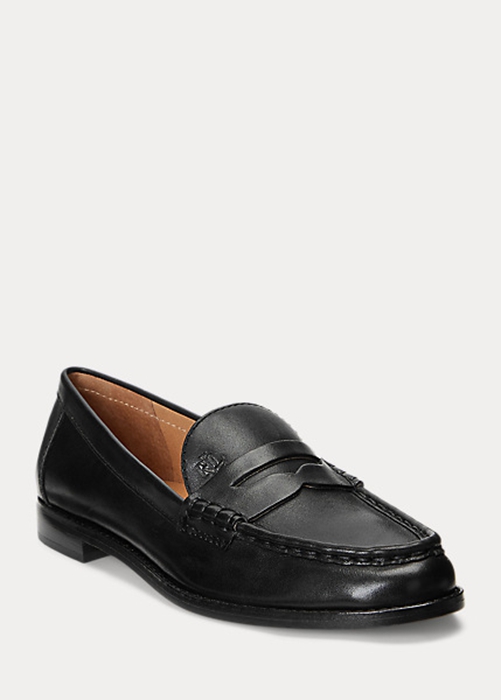 Ralph Lauren Wynnie Burnished Läder Loafers Dam Svarta | 451890-ESA