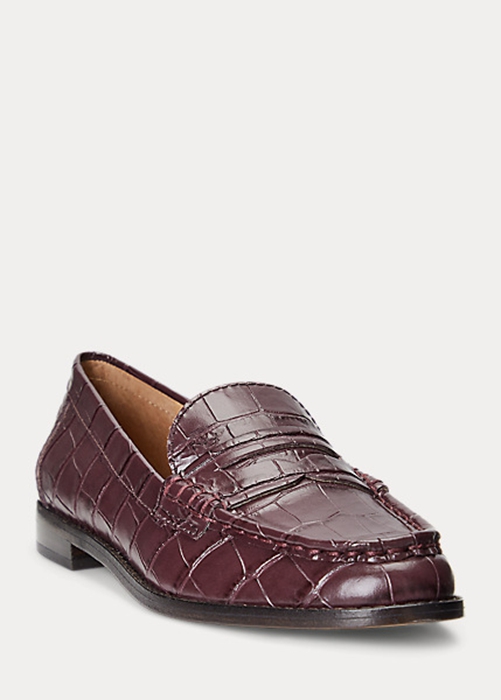 Ralph Lauren Wynnie Embossed Läder Loafers Dam Vinröda | 632847-YMH